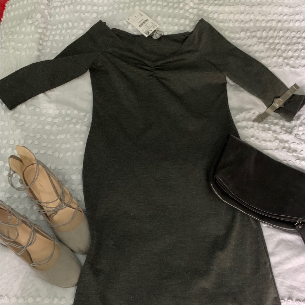 ZARA Dress.  Off shoulder  colour grey